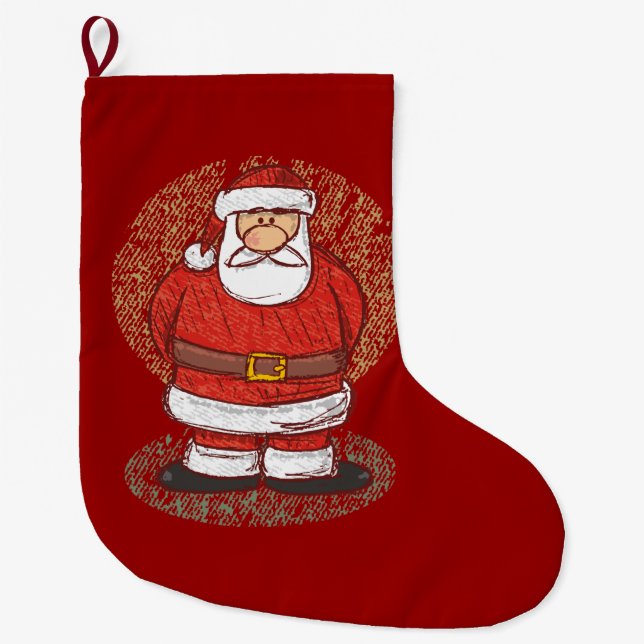 Santa sketch large christmas stocking (Front)