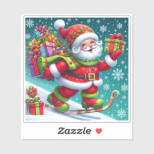 Santa Skiing and Delivering Gifts