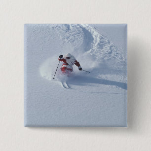 Santa Skiing at Snowbird Ski Resort, Wasatch 15 Cm Square Badge