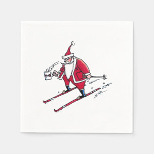 Santa Skiing cocktail paper napkins