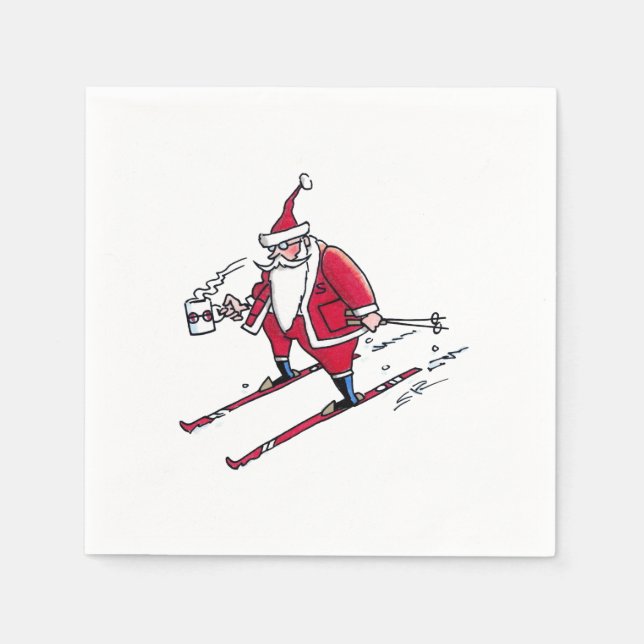 Santa Skiing cocktail paper napkins (Front)