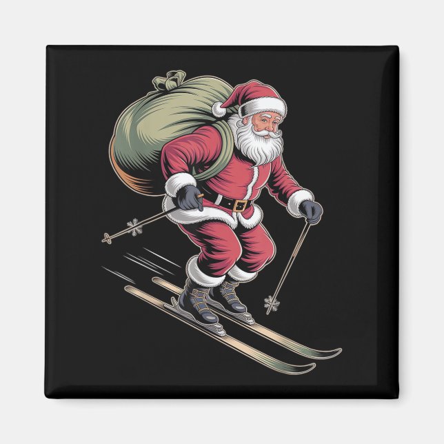 Santa Skiing Down Snowy Slopes  Magnet (Front)