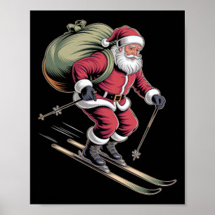Santa Skiing Down Snowy Slopes Poster