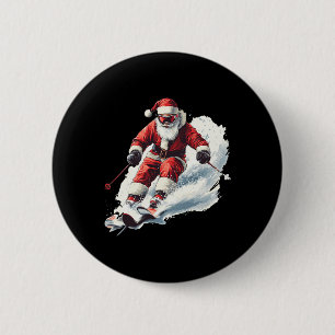 Santa Skiing Funny Christmas Skier Ski Racer Xmas 6 Cm Round Badge