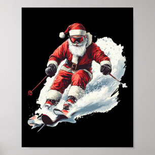 Santa Skiing Funny Christmas Skier Ski Racer Xmas  Poster