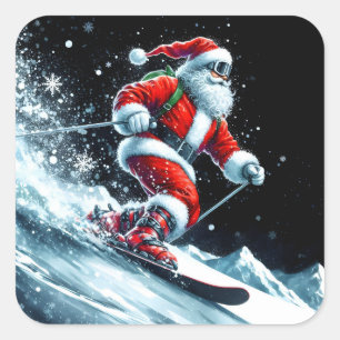Santa Skiing in Winter Fun! Square Sticker
