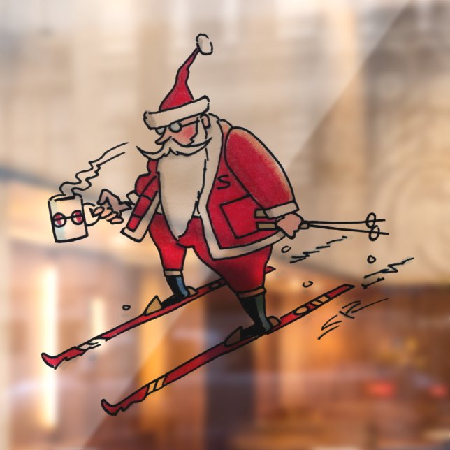 Santa Skiing lg see-thru window cling back stick (Sheet 2)