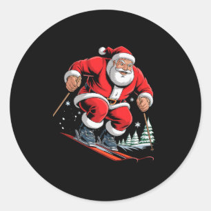 Santa Skiing Lover Funny Holiday Christmas Xmas Pa Classic Round Sticker
