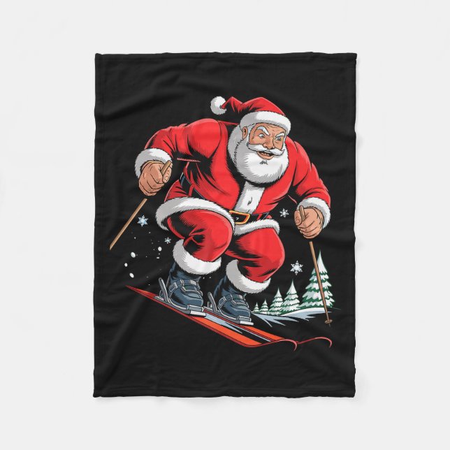 Santa Skiing Lover Funny Holiday Christmas Xmas Pa Fleece Blanket (Front)