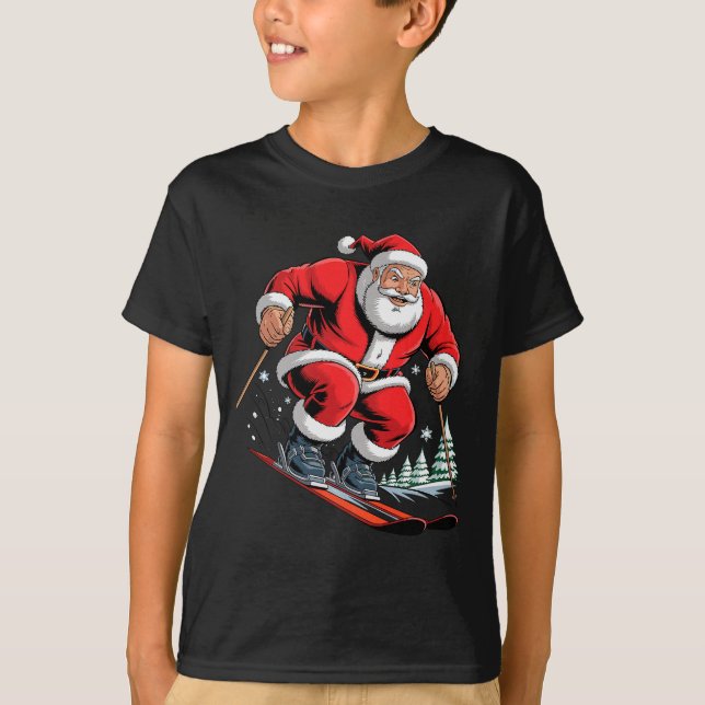 Santa Skiing Lover Funny Holiday Christmas Xmas Pa T-Shirt (Front)