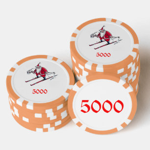 Santa Skiing orange 5000 striped poker chip