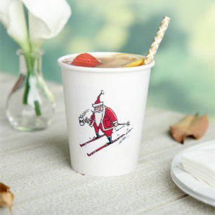Santa Skiing paper cups