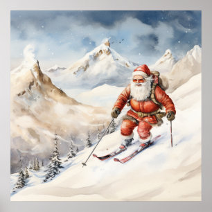 Santa Skiing Poster