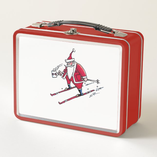 Santa Skiing red lunchbox (Front)