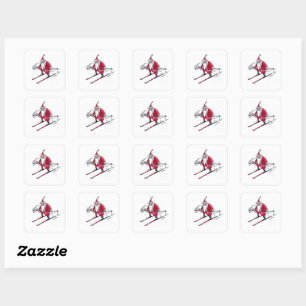 Santa Skiing small square stickers
