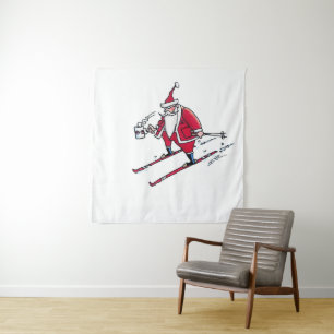 Santa Skiing tapestry