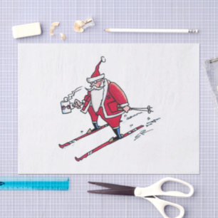 Santa Skiing tissue paper large