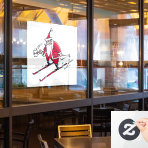 Santa Skiing white window cling