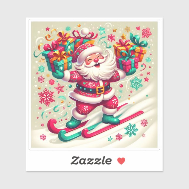 Santa Skiing With Colourful Gifts (Sheet)
