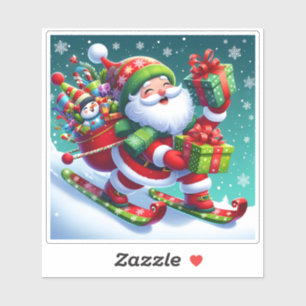 Santa Skiing With Colourful Gifts