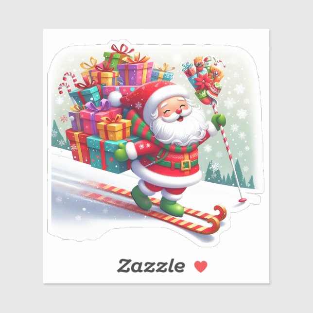 Santa Skiing With Gifts on Snowy Slope (Sheet)
