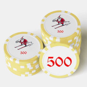 Santa Skiing yellow 500 striped poker chip