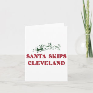 Santa Skips Cleveland Funny Santa Reindeer Xmas Ch Card