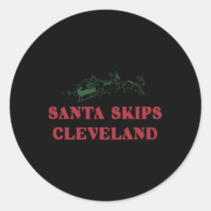 Santa Skips Cleveland Funny Santa Reindeer Xmas Ch Classic Round Sticker