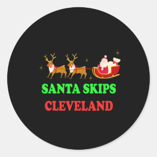 Santa Skips Cleveland Santa Reindeer Funny Xmas Ch Classic Round Sticker