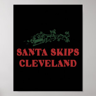 Santa Skips Cleveland Santa Reindeer Xmas Christma Poster