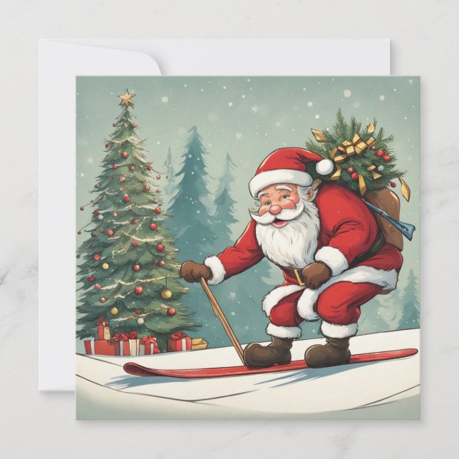 Santa skis A flat card (Front)
