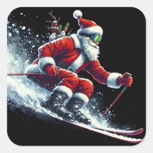 Santa Skis for the Holidays! Square Sticker