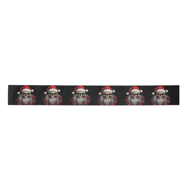 Santa Skull Gift Ribbon (Black) Satin Ribbon (Front)
