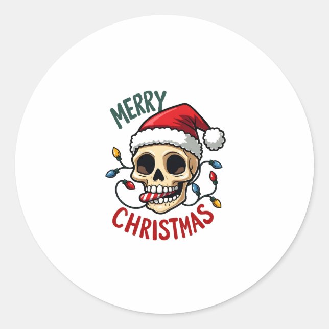Santa Skull Hat Merry Christmas Family Matching Bo Classic Round Sticker (Front)