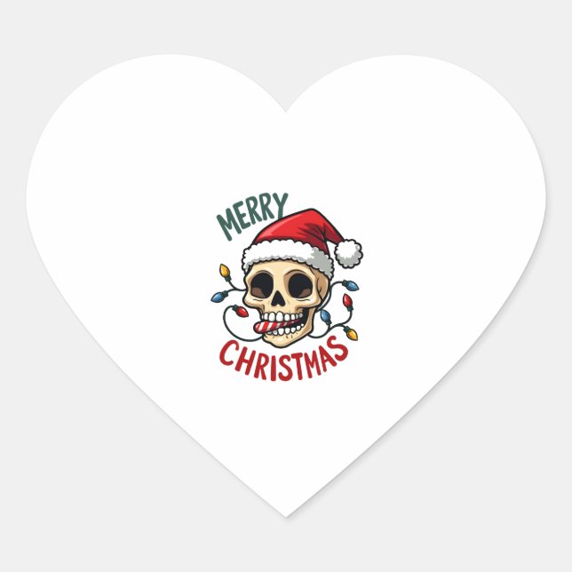 Santa Skull Hat Merry Christmas Family Matching Bo Heart Sticker (Front)