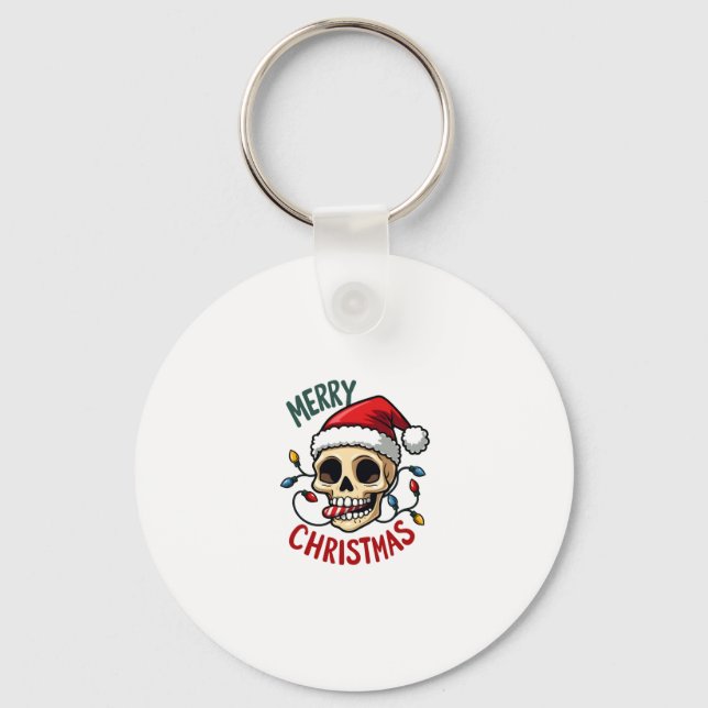 Santa Skull Hat Merry Christmas Family Matching Bo Key Ring (Front)