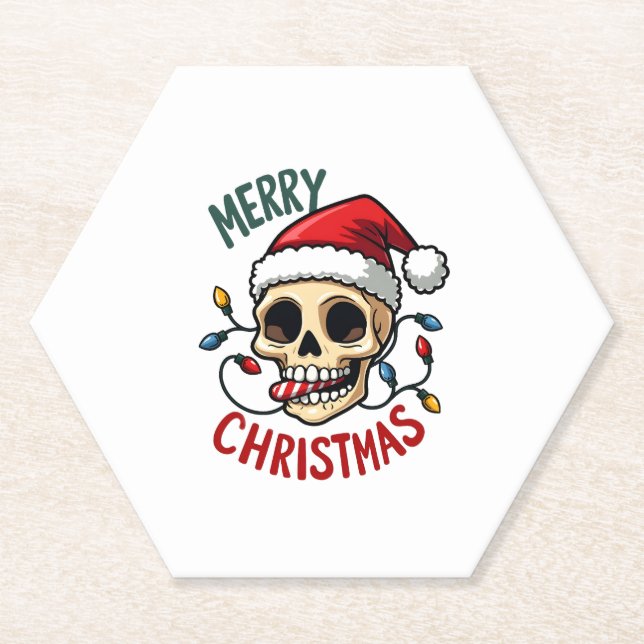 Santa Skull Hat Merry Christmas Family Matching Bo Paper Coaster (Front)