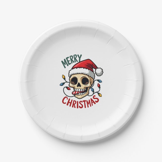 Santa Skull Hat Merry Christmas Family Matching Bo Paper Plate (Front)