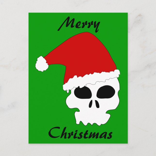 Santa Skull On Christmas Green Holiday Postcard (Front)