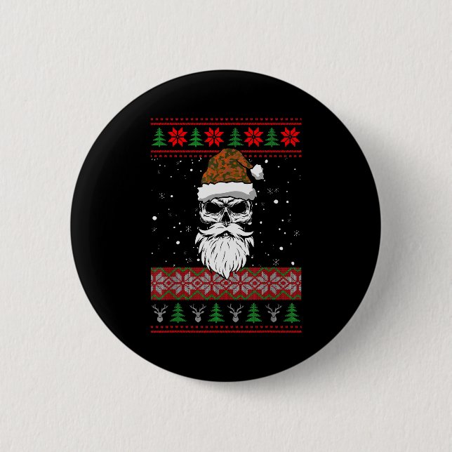 Santa Skull Ugly Christmas Sweater Camo Aesthetic  6 Cm Round Badge (Front)
