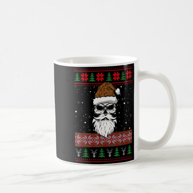 Santa Skull Ugly Christmas Sweater Camo Aesthetic  Coffee Mug (Right)