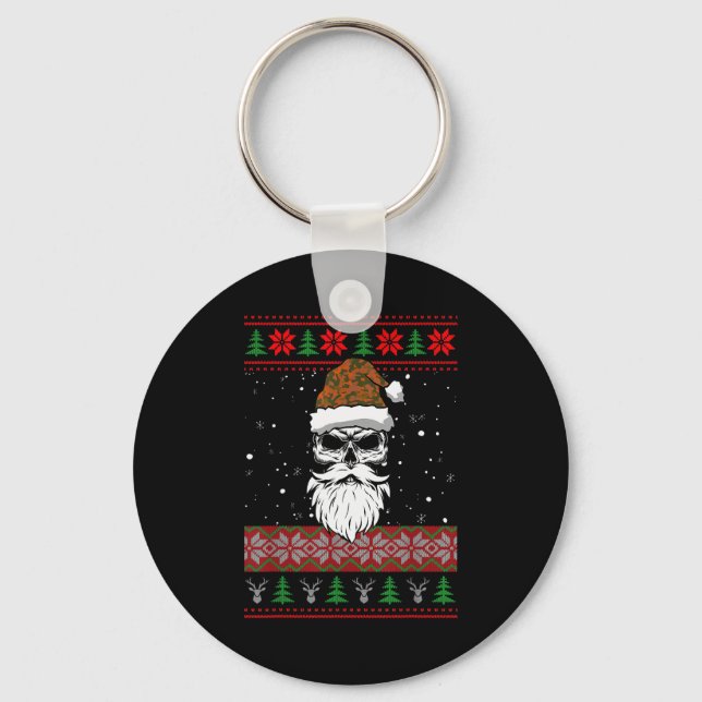 Santa Skull Ugly Christmas Sweater Camo Aesthetic  Key Ring (Front)