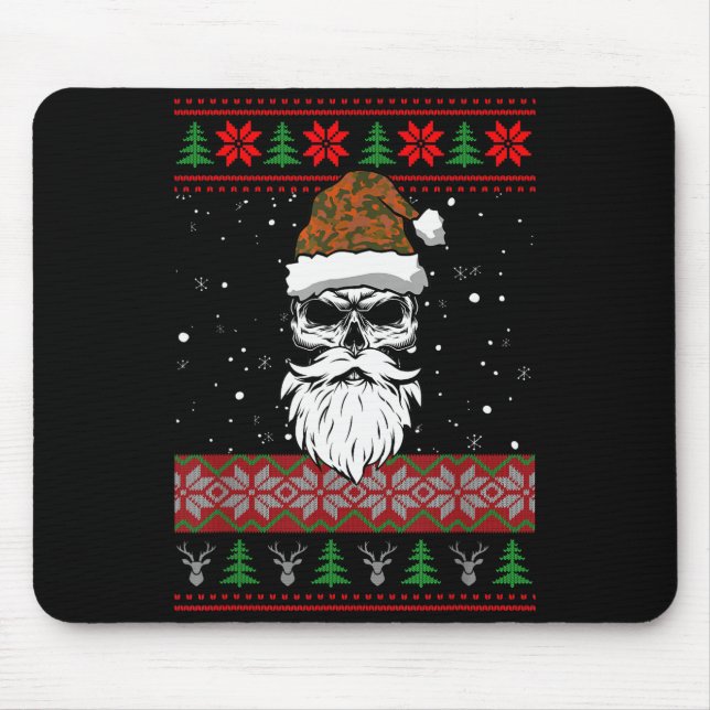 Santa Skull Ugly Christmas Sweater Camo Aesthetic  Mouse Mat (Front)