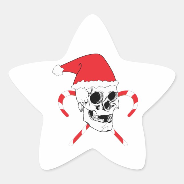 Santa Skull with Christmas Hat Star Sticker (Front)