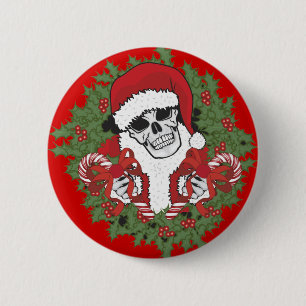 Santa Skull with Wreath 6 Cm Round Badge