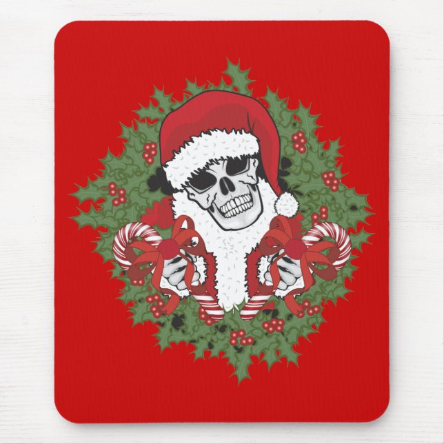 Santa Skull with Wreath Mouse Mat (Front)