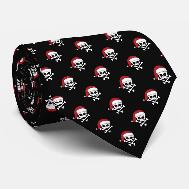 Santa Skulls Christmas Black Tie (Rolled)