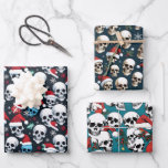 Santa Skulls Christmas Wrapping Paper Sheet<br><div class="desc">Introducing our unique 3-pack of wrapping paper sheets, perfect for adding an edgy twist to your holiday gifts! Each sheet features Santa Skulls wearing Santa hats, blending traditional Christmas cheer with a goth-inspired, edgy design. These festive yet unconventional wrapping papers are ideal for those who love to celebrate the holidays...</div>