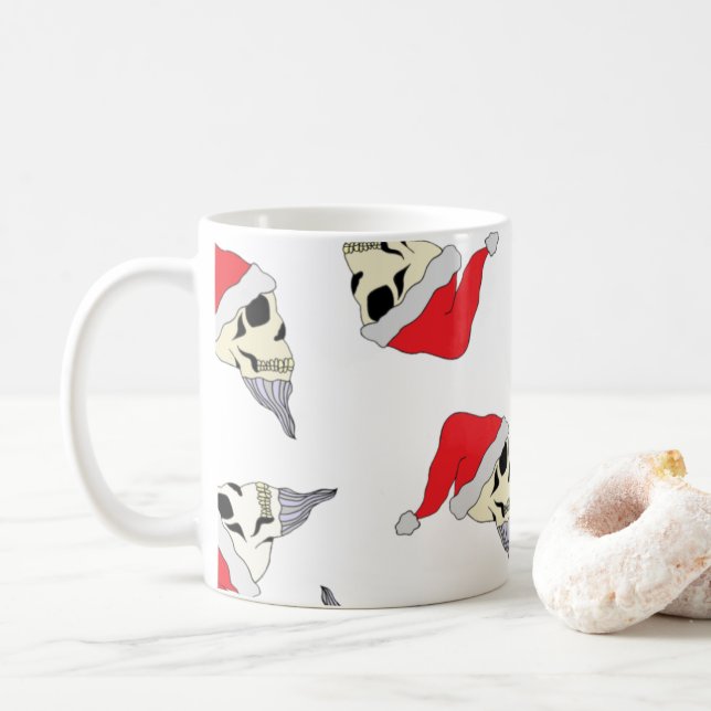 Santa Skulls Coffee Cup Christmas Eggnog Mug (With Donut)