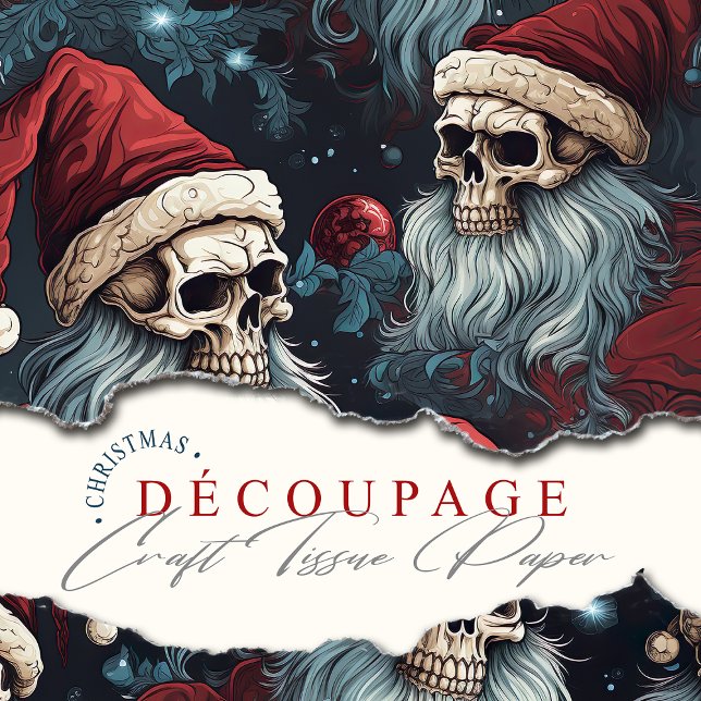 Santa Skulls in Hats Gothic Christmas Decoupage Tissue Paper (Have an alternative Gothmas this Christmas wit this fabulous tissue paper suitable for goth crafts.)